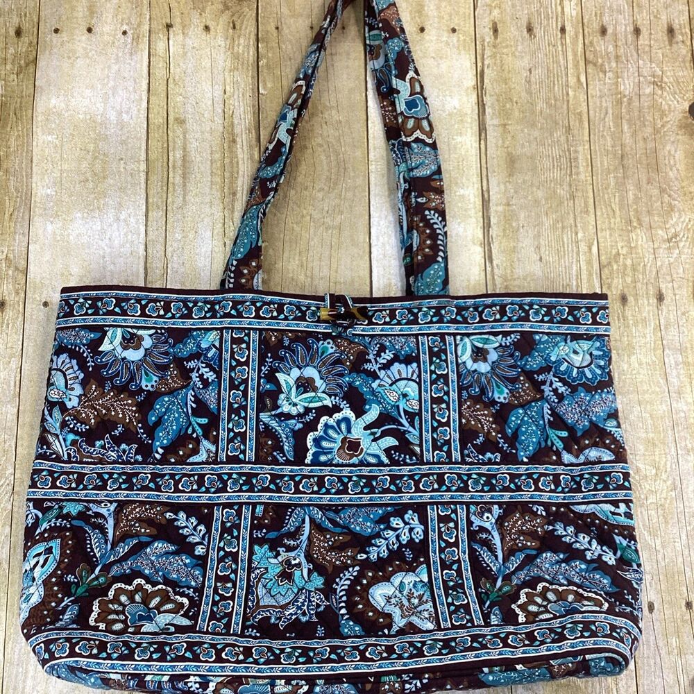 Vera Bradley Tote Shoulder Bag Retired Java Blue Large